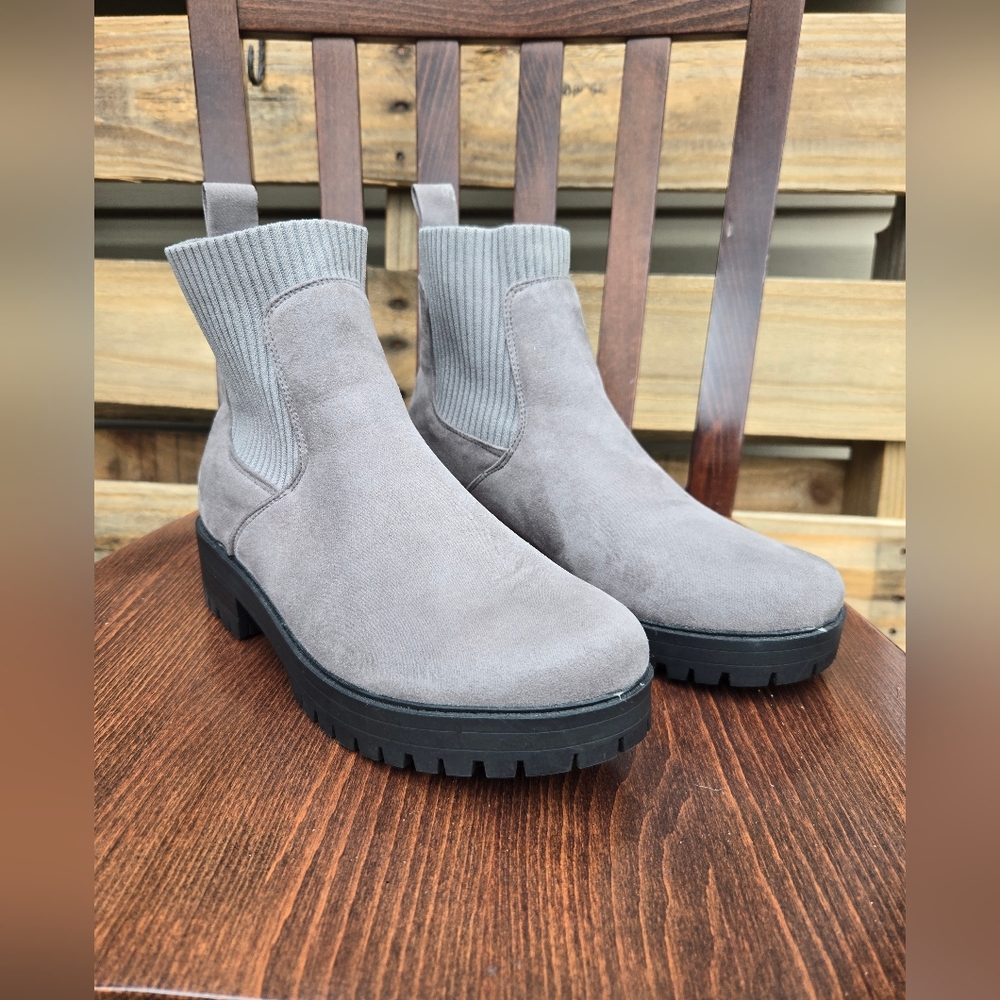 Gray Knit Ankle Booties with Slip-On Design